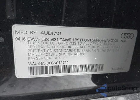 2016 Audi A8 L 3.0T from USA, damaged, VIN WAU34AFD0GN019711
